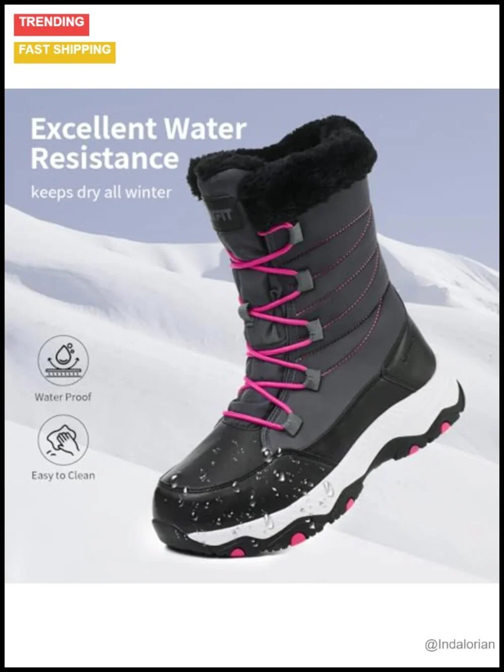 Waterproof Mid-Calf Snow Booties Winter Hiking Boot Fur Lined Non-Slip